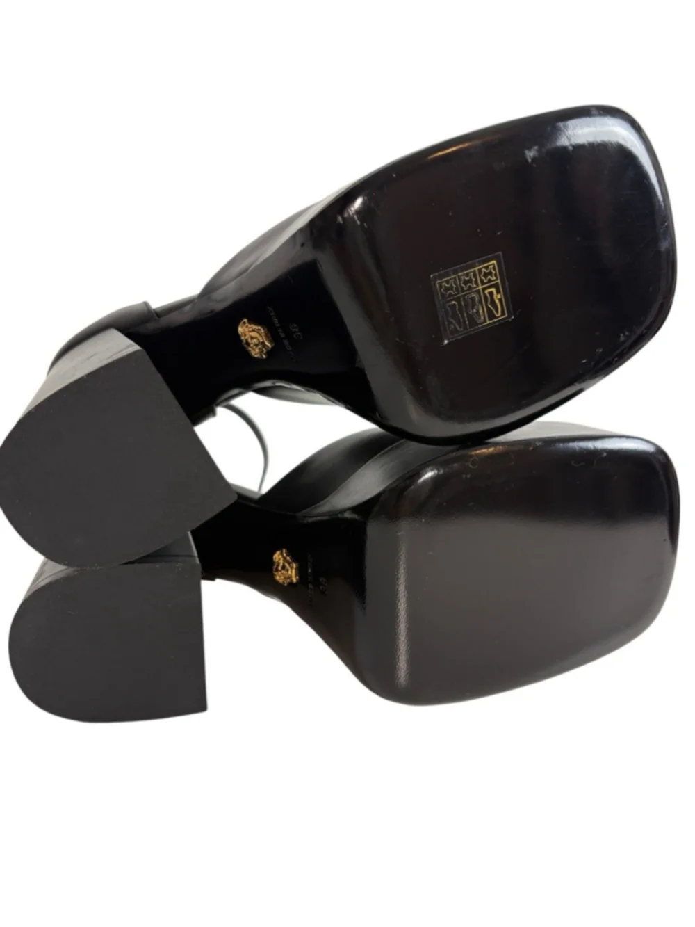NEW Versace Medusa Aevitas Platform Pumps Black Leather Ankle Strap Heels IT 38